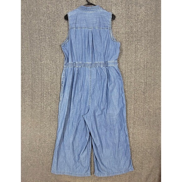 J Crew Jumpsuit Womens 16 Blue Chambray Denim Sleeveless Wide Leg Zip Front - Picture 10 of 16